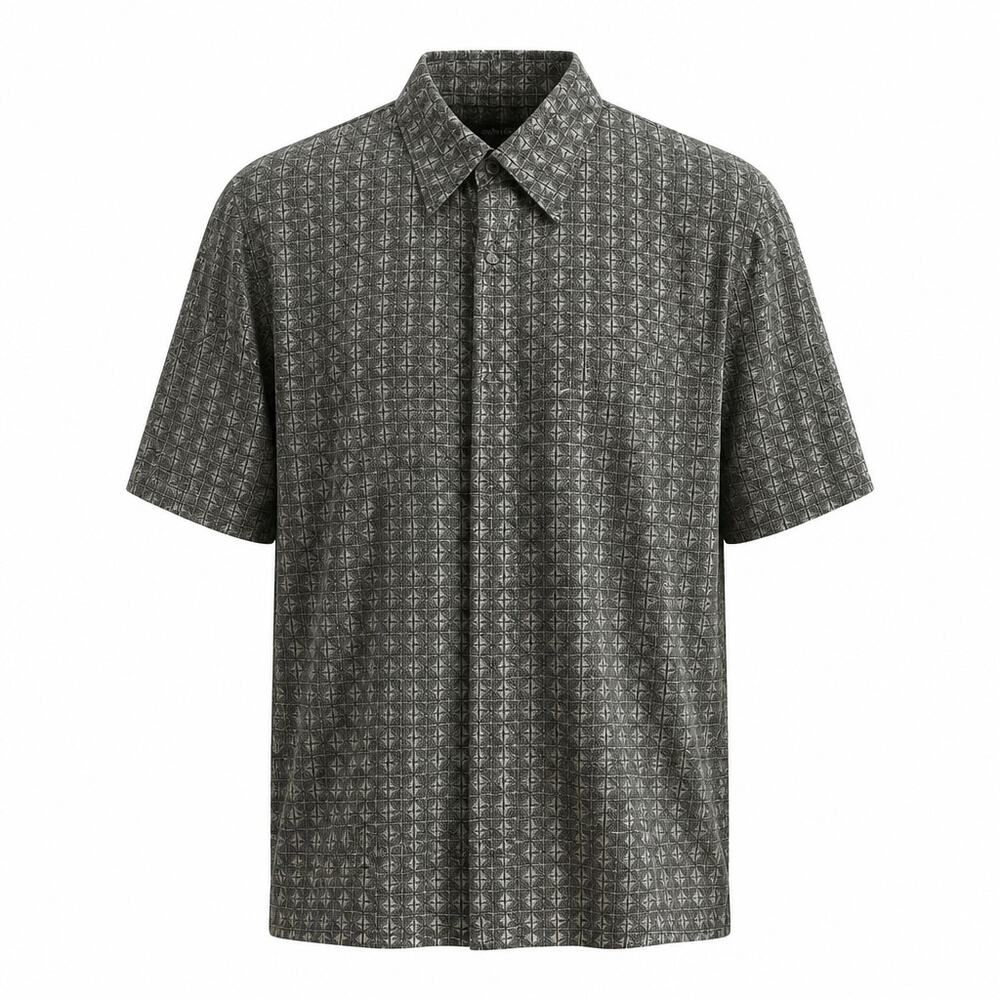 Puritan Vintage 90s Geometric Viscose Rayon Silk Feel Camp Shirt Men's XL Green